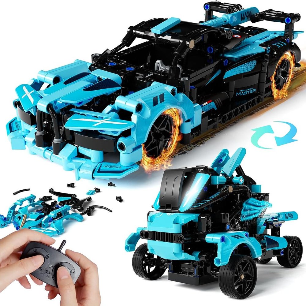466 Pcs Educational Blocks for Kids 6-12, Remote Control  Boys Girls Blue‎